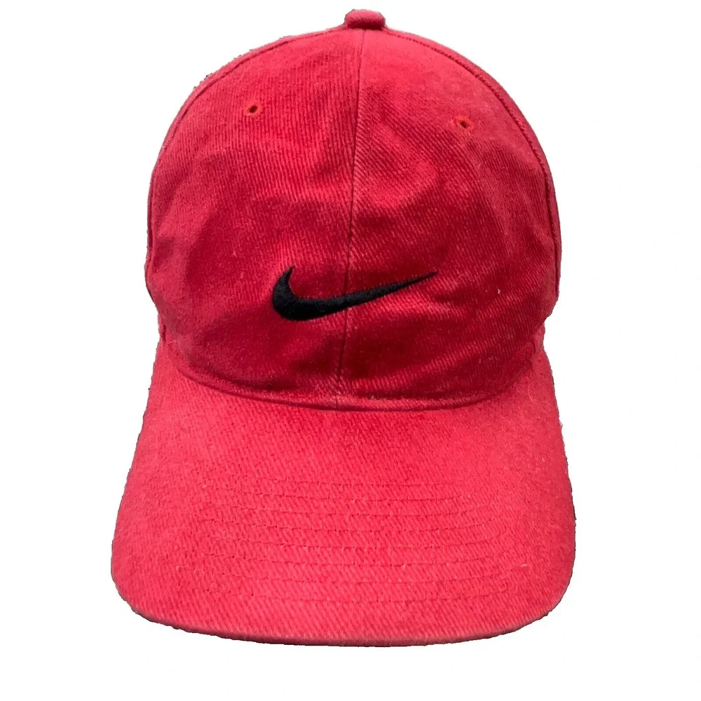 Vintage Y2K Nike Hat Cap Snapback Red Black‎ Center Swoosh Grunge Faded 2000s